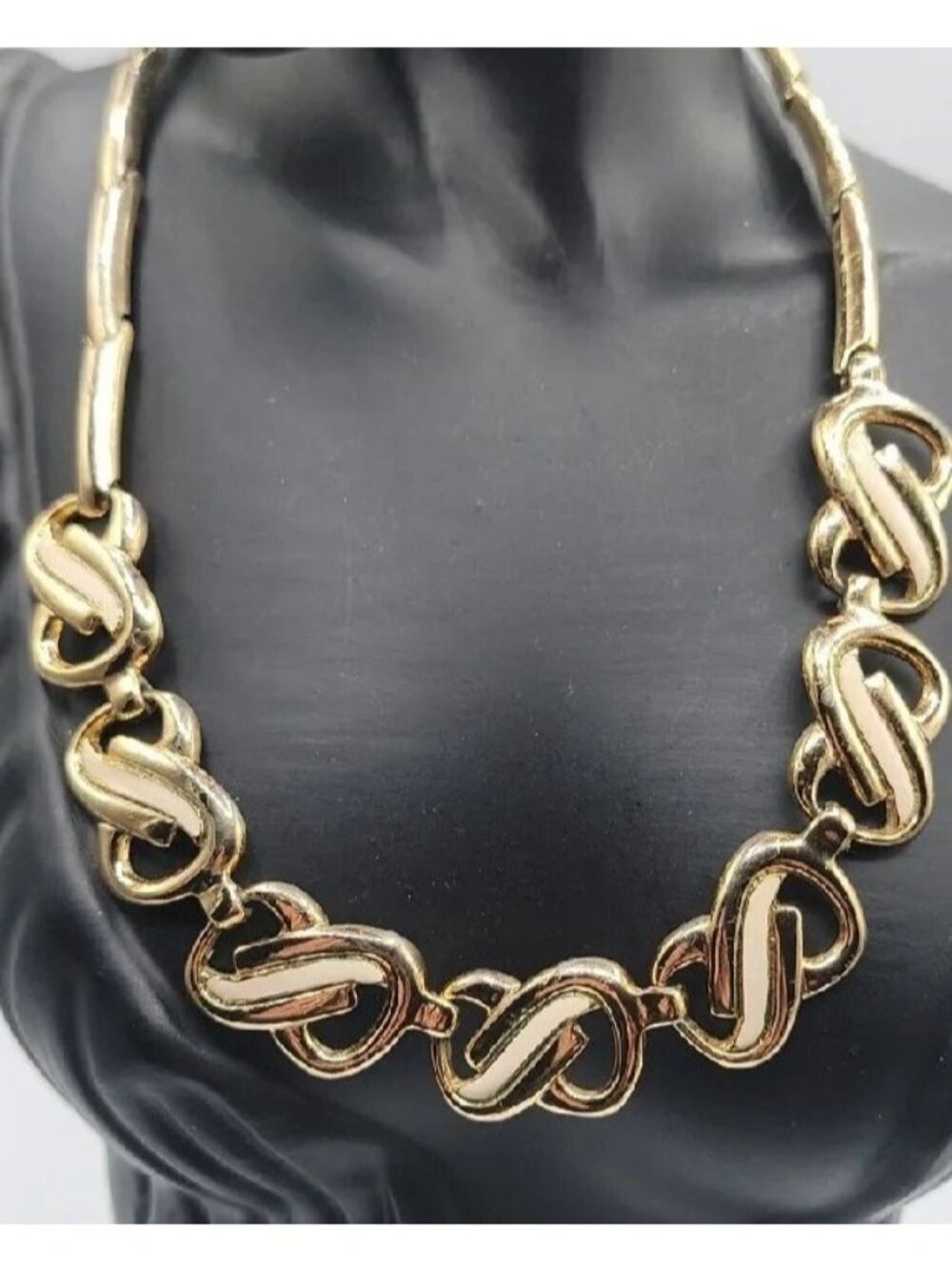 Vtg HR Paris Helena Rubinstein Gold Tone Enamel Interlocking Choker Necklace 16" - Picture 5 of 16